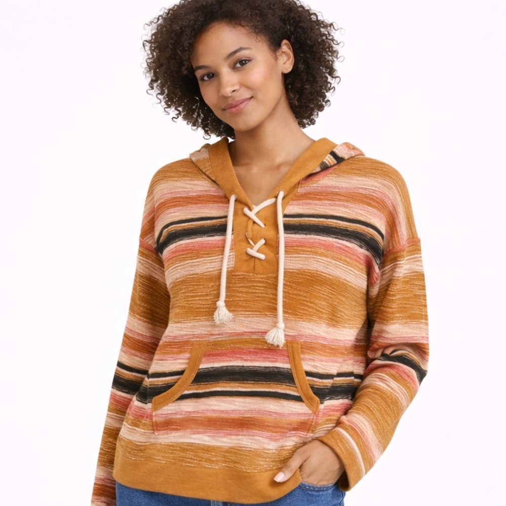 NWT SO Lace-up Brown Striped Hoodie Size XS